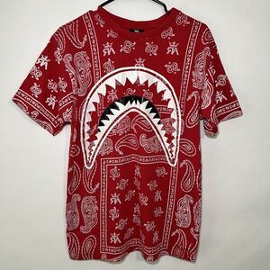Vintage Y2K Red Ape T Shirt Mens Size Medium Red Paisley AOP Shark Teeth Hip Hop